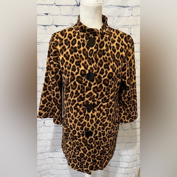 WD NY Long cheetah blazer jacket Size 8 - Picture 1 of 6